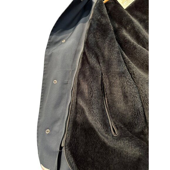London Fog VTG men's navy trench over coat removable faux fur liner sz 40 XShort - Picture 14 of 15